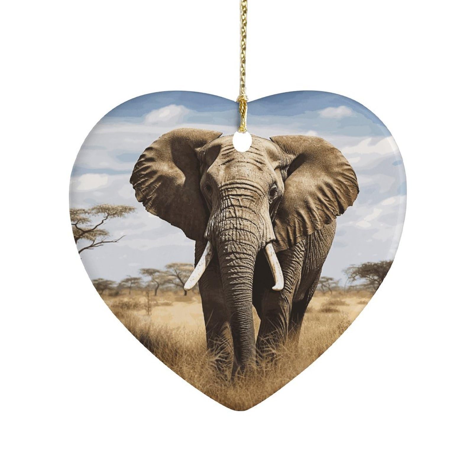 Elephant Heart Ornament Precious Heart-Shaped Pendant Idea Ceramic Ornaments with Gold String Personalized Heart Shaped Decoration for Outdoor Party Love
