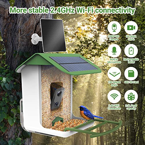 Voion Smart Bird Feeder With Camera Wireless Outdoor Camera Bird Feeders For Outside Solar Bird Watching Camera 1080P Hd,Bird Videos & App Notify, Ip65 Waterproof, Ai Identify Bird Species,64G Tf Card #TOP1