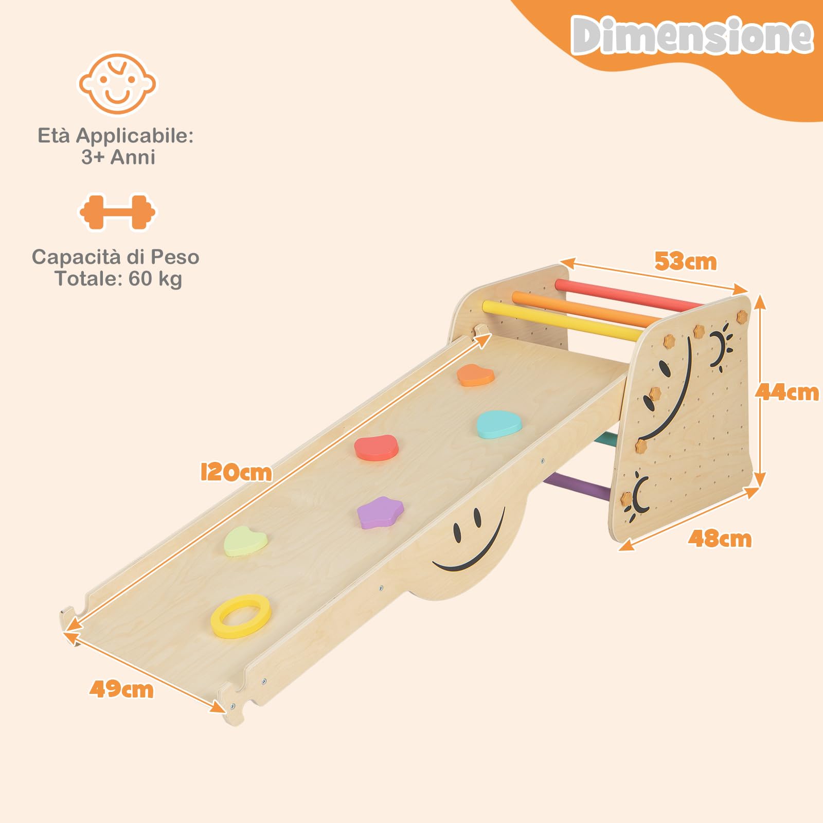 COSTWAY 6 in1 Set Arrampicata per Bambini, Giocattoli da Arrampicata in Legno con Rampe Reversibili, Altalena, Sgabello Regolabile in Altezza, Scala da Arrampicata per Bambini 3+ Anni