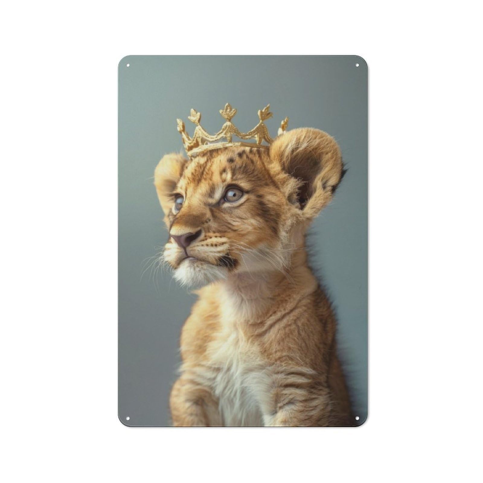 Junmoney Little Lion Pastel Crown Tin Wall Plaque 30X20cm With For Home Office Or Studio, Gift Idea At Christmas For Creative Workspace Decorators