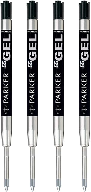 Parker Quink Gel Ballpoint Pen Refills - 0.5mm Fine Tip - Black Ink - Pack of 4