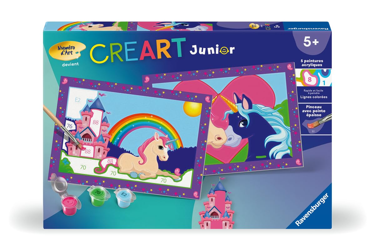 Numéro D'art Peinture Kit Peinture Par Numéros Ravensburger CreArt Junior - Licornes - Pour Enfants Dès 5 Ans - Activité Créative Creart 5 Anni