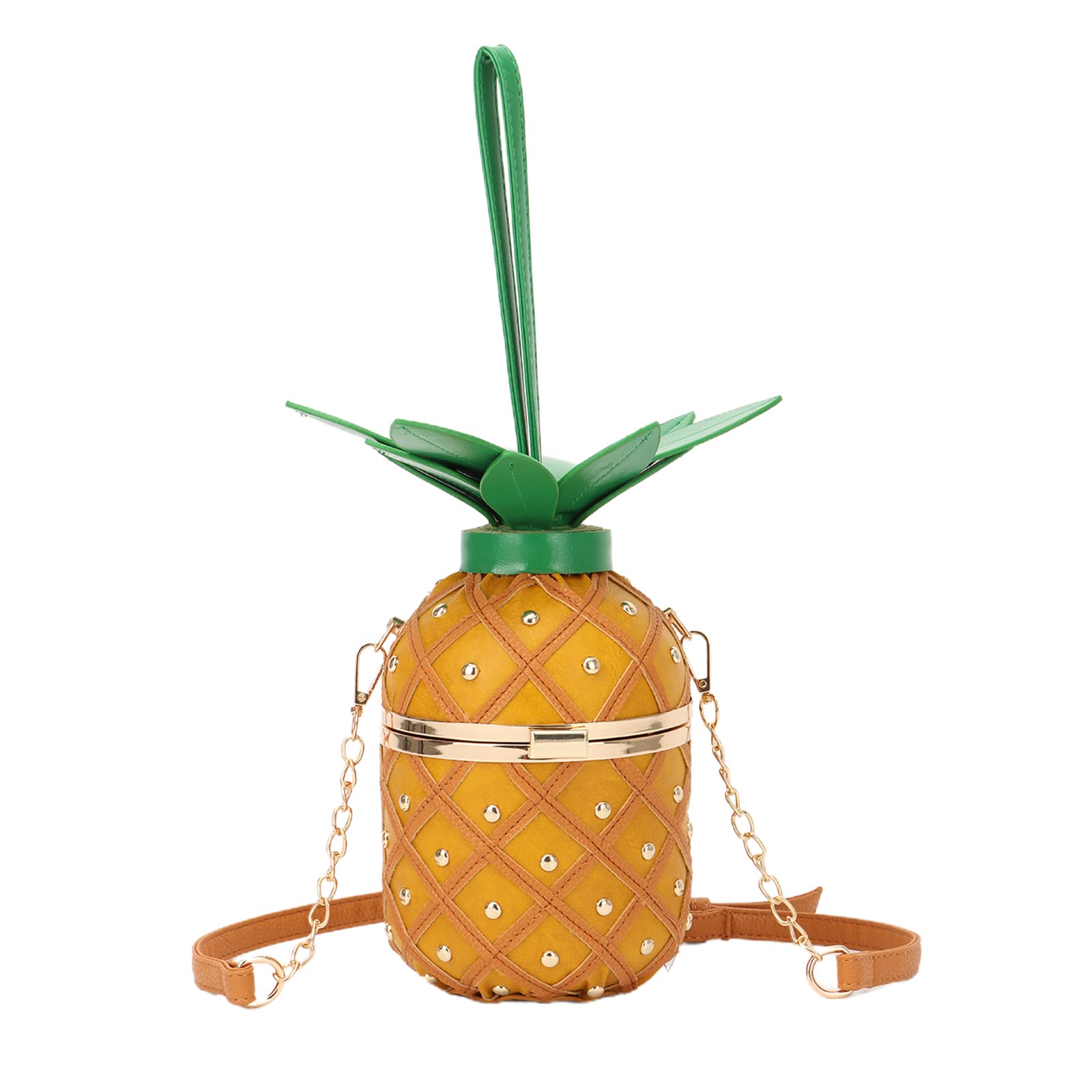 Lanpet Pineapple-Shaped Crossbody Bag for Women PU Leather Rivets Chain Strap Shoulder Bag Tote Handbags