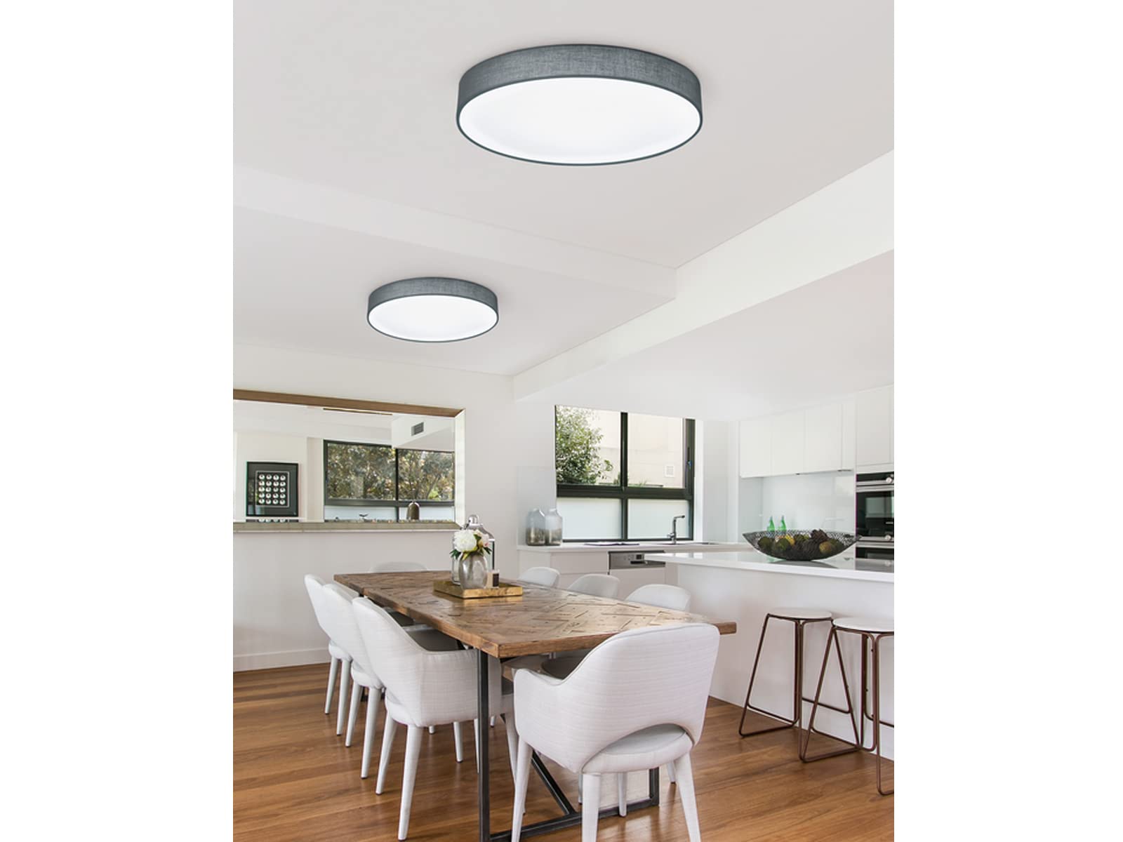Trio Leuchten LED Deckenleuchte Lugano 621915511, Stoffschirm, 60 Watt, Helligkeit und Lichtfarbe einstellbar, Grau