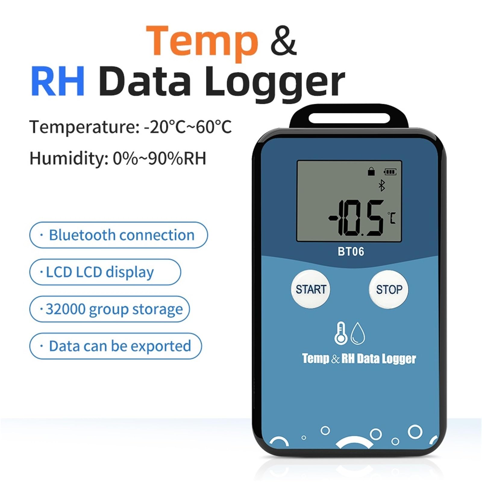 Rejestrator danych o temperaturze i wilgotności Bluetooth Rejestrator danych wielokrotnego użytku RH TEMP Rejestrator Miernik zapisu Humiture o pojemności 32 000