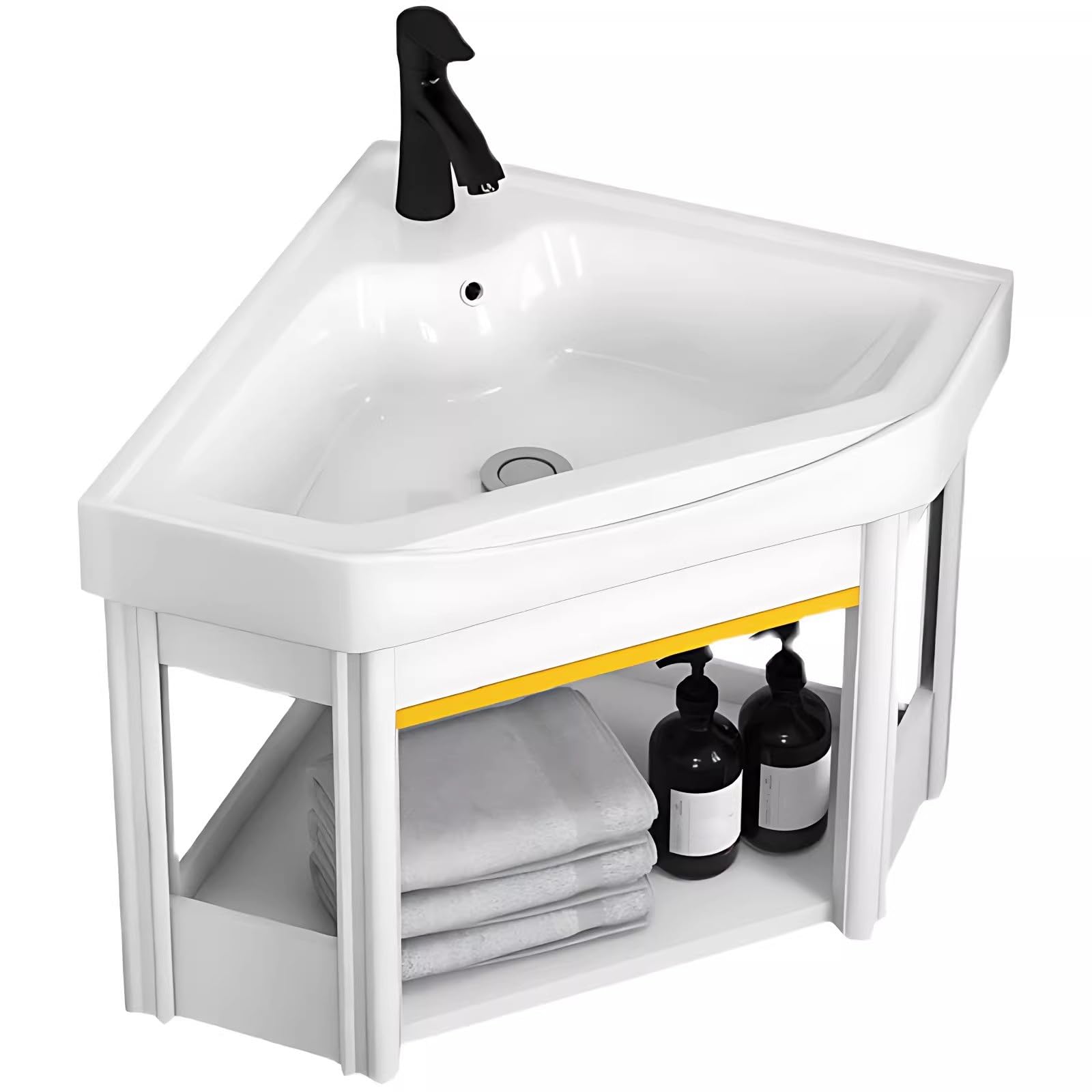 Évier d'angle céramique mural pour optimiser un coin lavabo exigu
