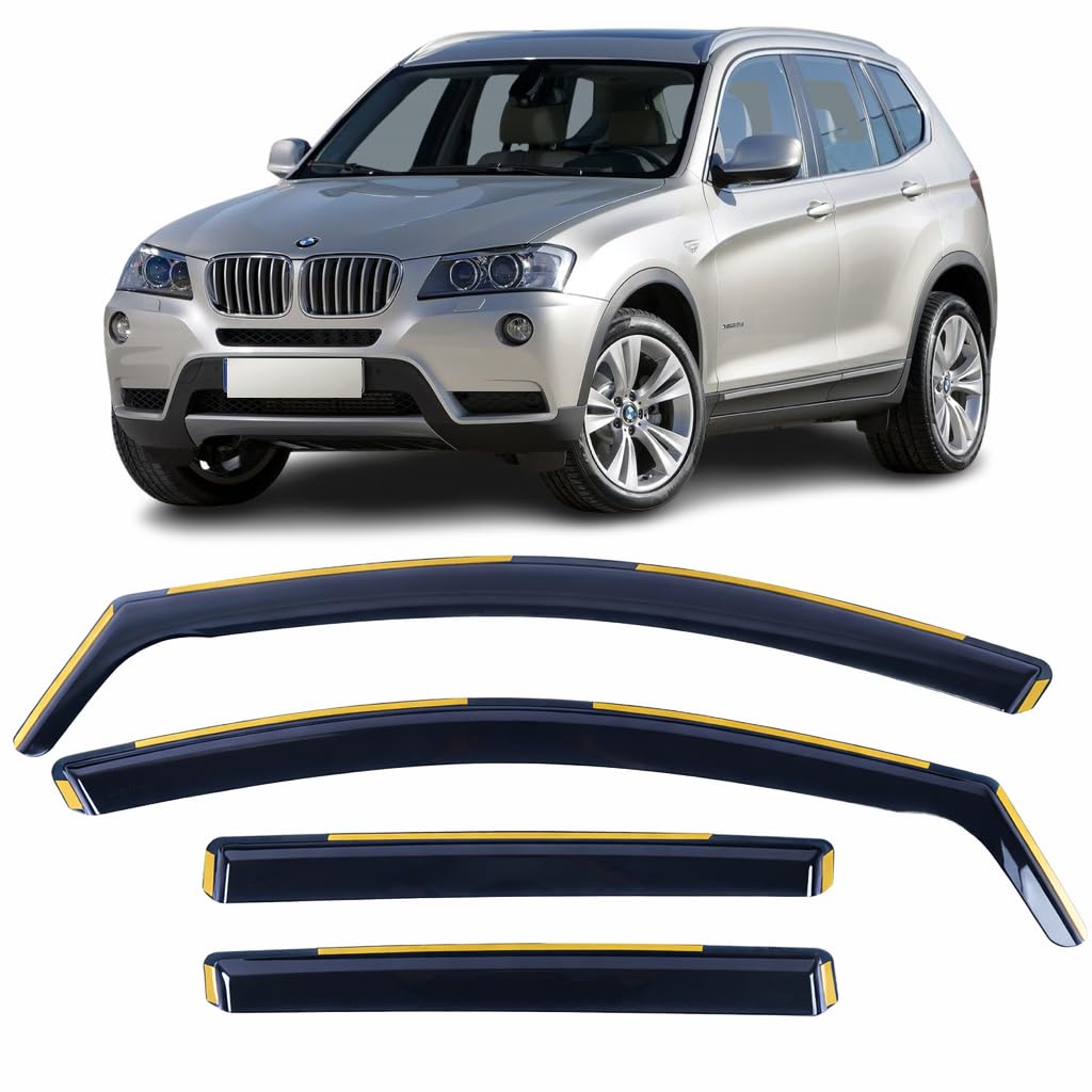 Set mit 4 Windabweisern IN-Kanal Typ kompatibel mit BMW X3 F25 2011 2012 2013 2014 2015 2016 2017 Modelle Acryl Seitenblenden Fensterabweiser BMW X3