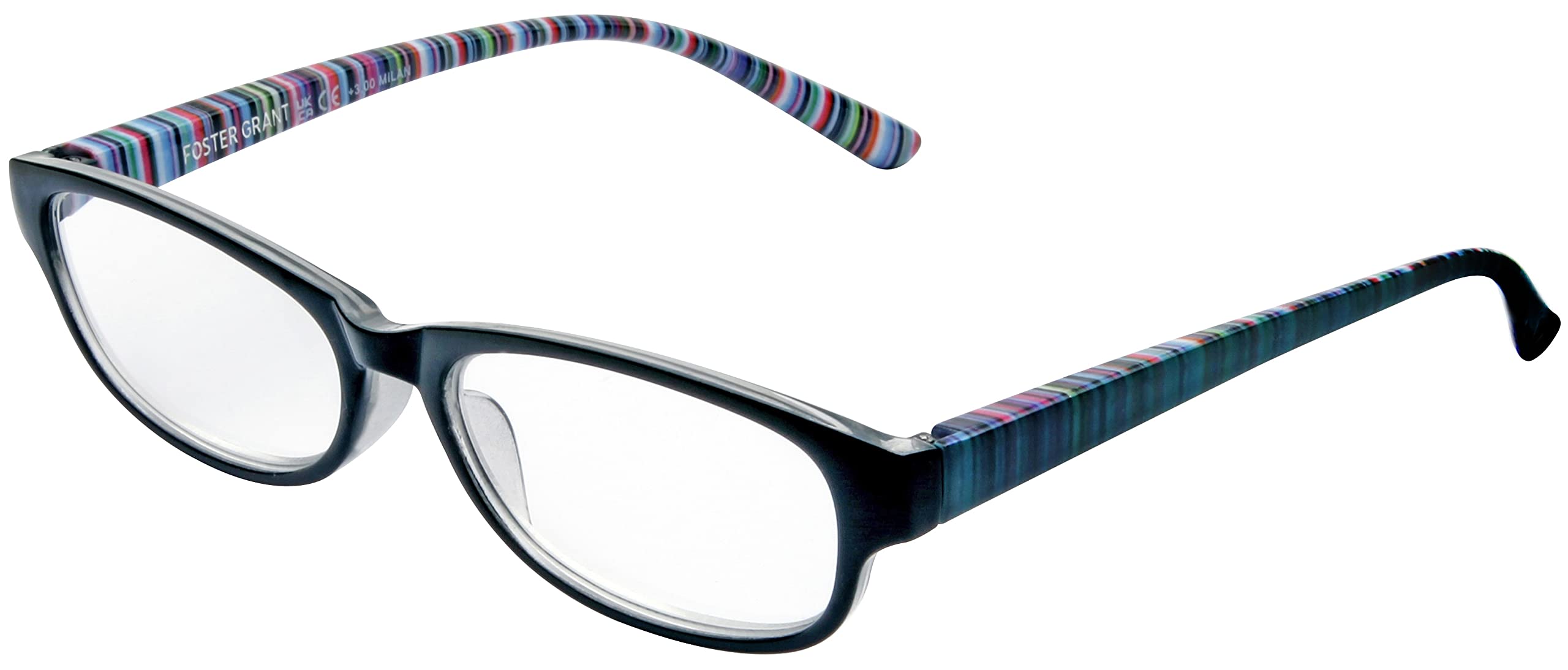 Foster Grant Eye Care Milan Reading Glasses for Men & Women +1.00, Frame in Glossy Black and Blue with Spring Hinges - Image 2