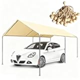 Rutile 10'x20' Carport Replacement Canopy Cover for Tent Top Garage Shelter Cover with Ball Bungees Beige (Only Top Cover, Frame is not Included)