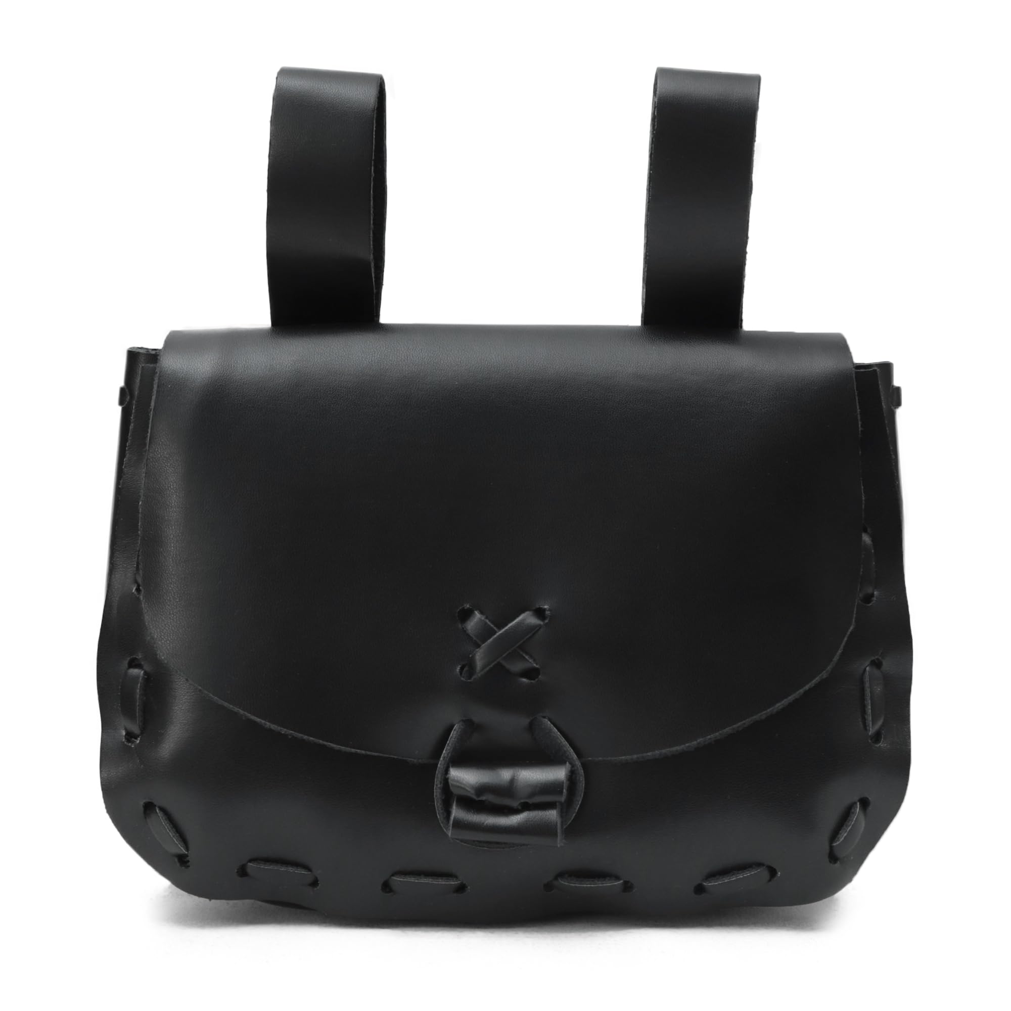 KUOIN Renaissance Belt Pouch, Women Medieval Waist Bag Ren Fest Faux Leather Costume Accessories (Black)
