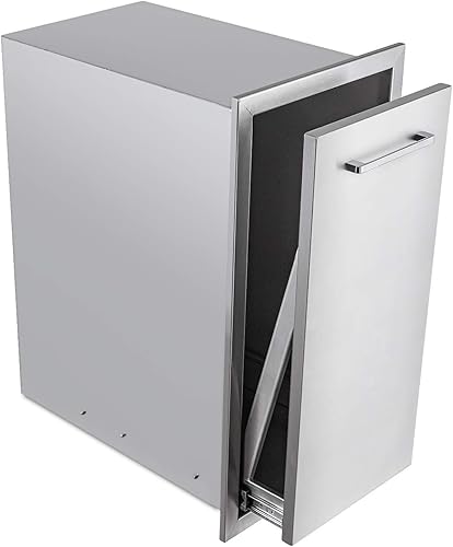 Cajón de basura extraíble individual de 14 pulgadas de acero inoxidable para cocina al aire libre, cajón de basura para una papelera comercial de 10