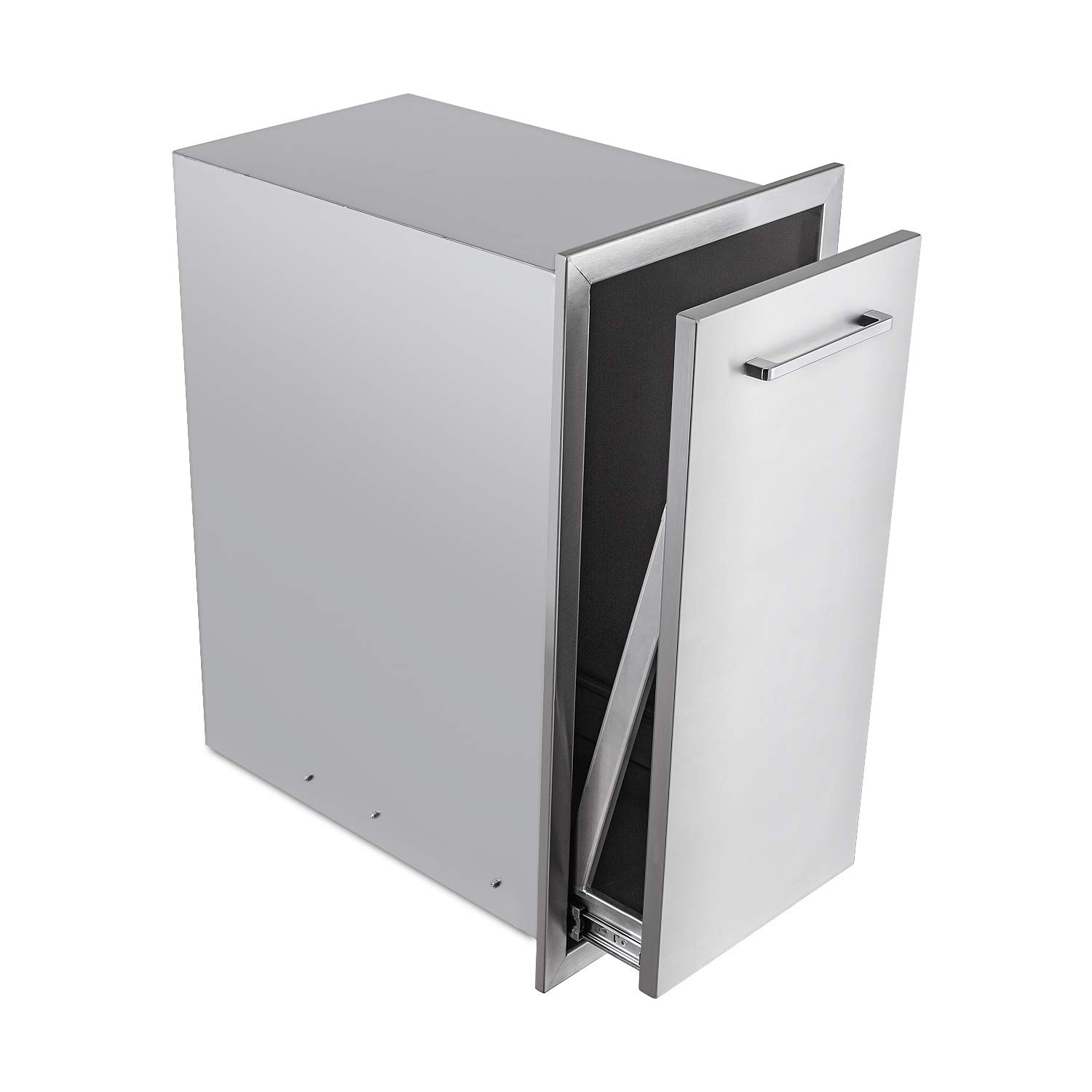 14" Single Pull-Out Trash Drawer Stainless Steel Outdoor Kitchen Trash Drawer Storage for One 10 Gallon Commercial Wastebasket