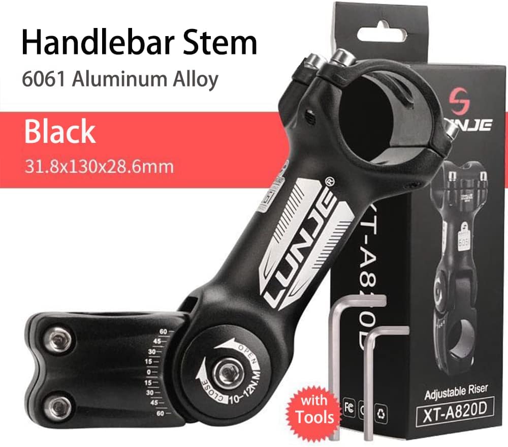 PHILODO 31.8 Bike Stem Adjustable 0-60 Degree Bicycle Stem Handlebar Riser Extender for Road Bike, Mountain Bike (Only Fit 1.25"/31.8mm Handlebar)