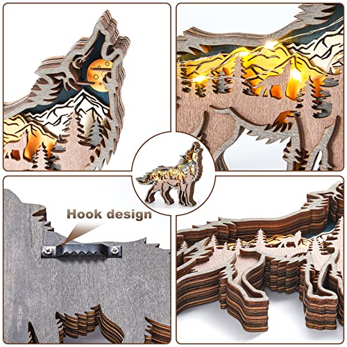 Wujiedi Wooden Forest Animal Figurines And Statues For Home Decor, 3D Aesthetic Wolf Wall Art Sculptures For Office Desk Centerpiece Table Decorations, Rustic Christmas Tree Ornaments Crafts & Gifts #TOP2