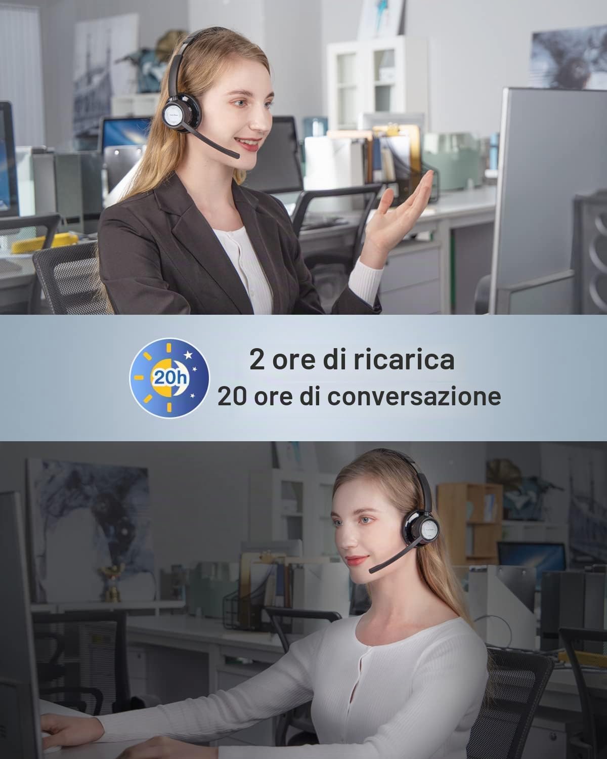 Link Dream Cuffie con Microfono Senza Filo e USB dongle, Cuffia Bluetooth Wireless PC Antirumore, Auricolare Business con 20 ore di conversazione, V5.0, Mic Mute, per Call Center, Skype Zoom, etc