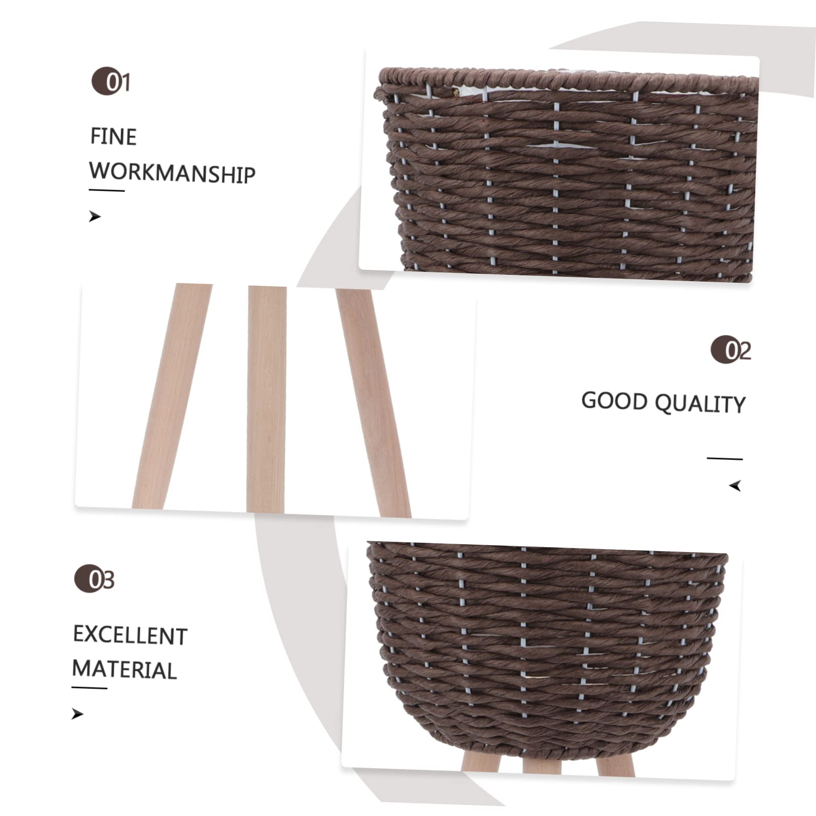Yardwe Cestino Portapianta da Terra in Rattan e Legno con Staffa Angolare