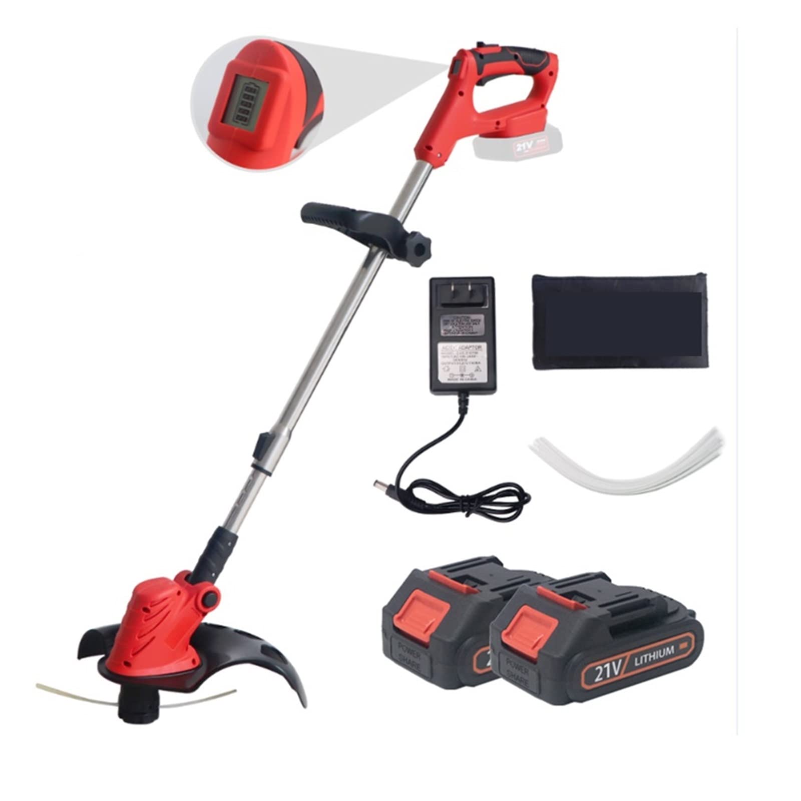 Regulowana długość Teleskopowa bezprzewodowa kosiarka do trawy Elektryczna przycinarka do trawy Przycinanie Narzędzia ogrodnicze Kompatybilny 18V (Color : 2 Batteries 1 Plug, Size : W)