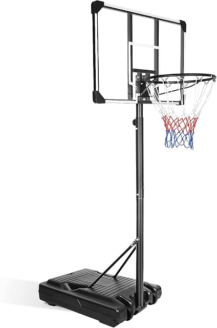 HIONRE 8.5ft Portable Height Adjustable Basketball Hoop Net Set Basketball Stand with 35.4Inch Transparent Backboard & Wheels for Youth Teenagers Outdoor/Indoor Basketball Play, Black