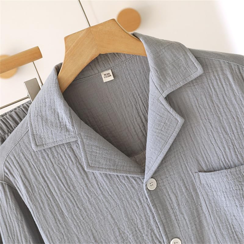 Shanghai Story Men's Cotton Gauze Pajama Set Lightweight Long Sleeve Sleepwear Spring Fall Lounge Set3