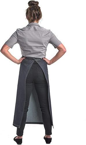 Miniatura 7 de Mercer Culinary Metro Edge Renegade - Delantal con peto, color negro y correas de cuero marrón