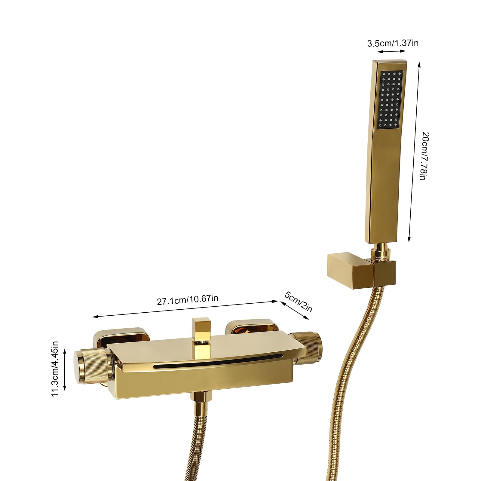 Grifo de bañera para bañera, grifo de cascada, grifo de ducha, grifo caliente y frío, grifo de mano de latón para aguas, hoteles, pensiones (dorado)