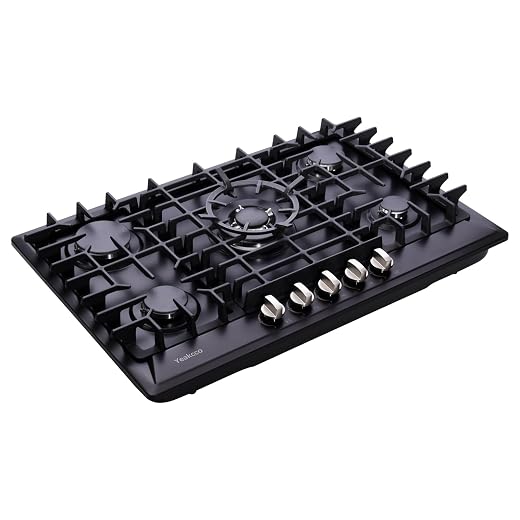30 Inch Gas Cooktop, Built-in 5 Burners Stainless Steel Stove Top Propane/Natural Gas Convertible Dual Fuel Cooktop (Black)