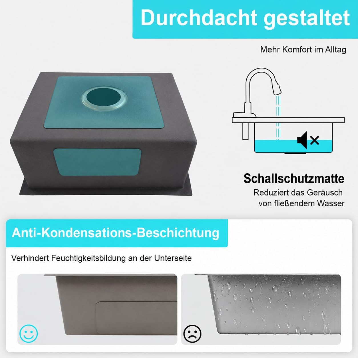 Spülbecken Waschbecken Küche 45x50cm Spüle Edelstahl Auszieharmatur