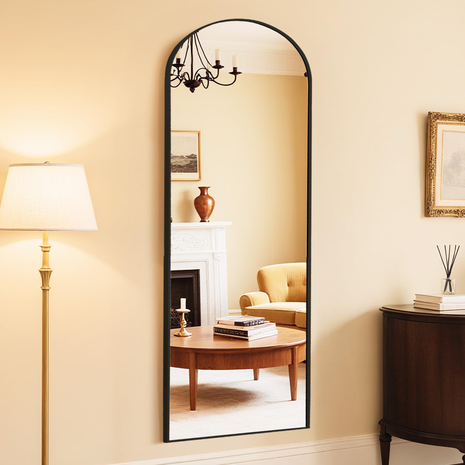 DUMOS Arched Wall-Mounted Full Length Mirror 27"x71" for Bedroom, Full Body Floor Mirror with Stand, Hanging or Leaning for Wall, Black