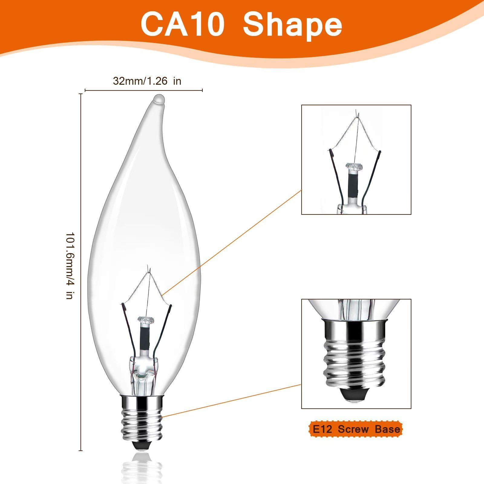 12-Pack E12 Candle Light Bulbs 40W Warm White CA10 Dimmable Chandelier Light Bulbs for Ceiling Fan Pendants or — view 3