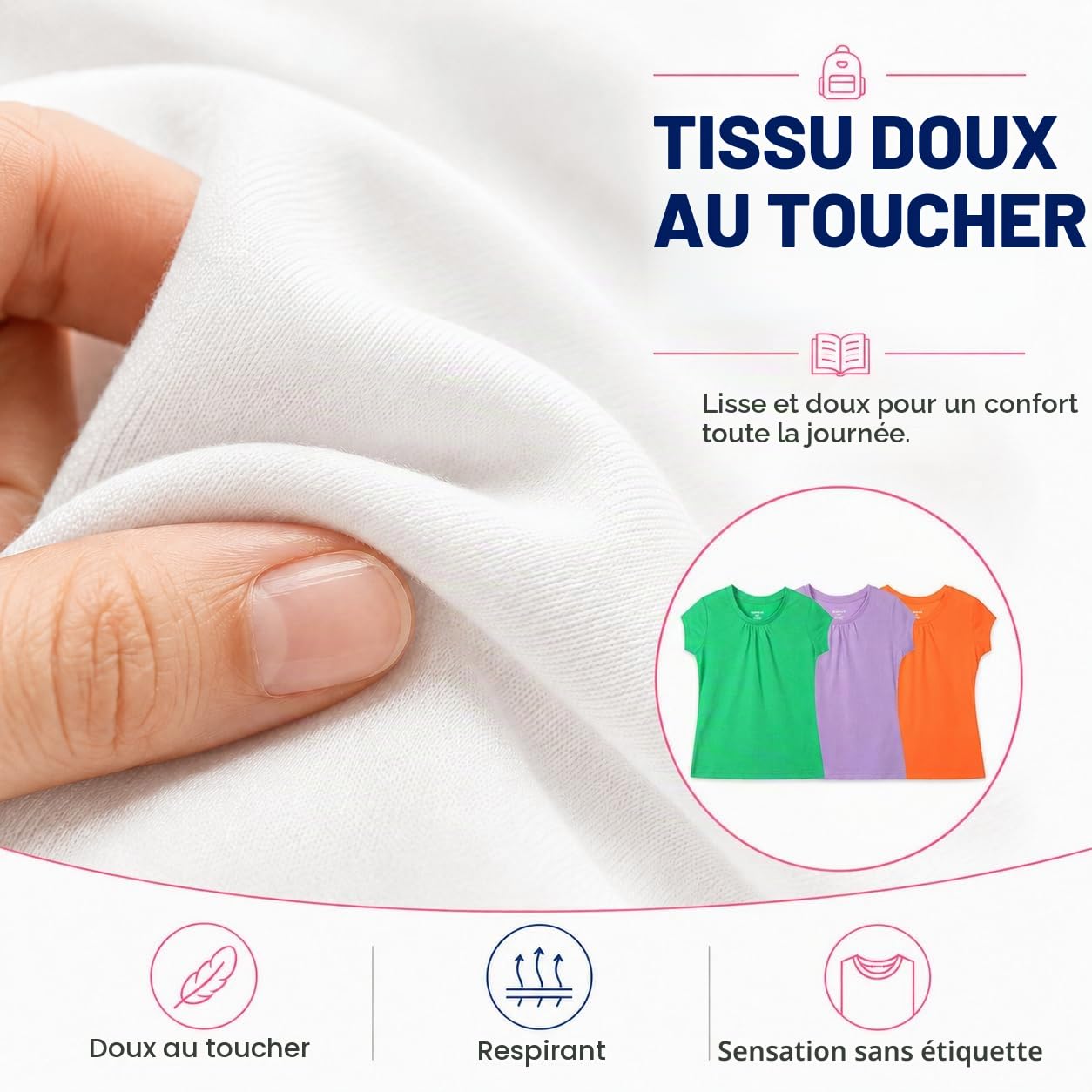 Bienzoe Fille Antimicrobien Séchage Rapide Manche Courte T-Shirt 3 pièces Pack