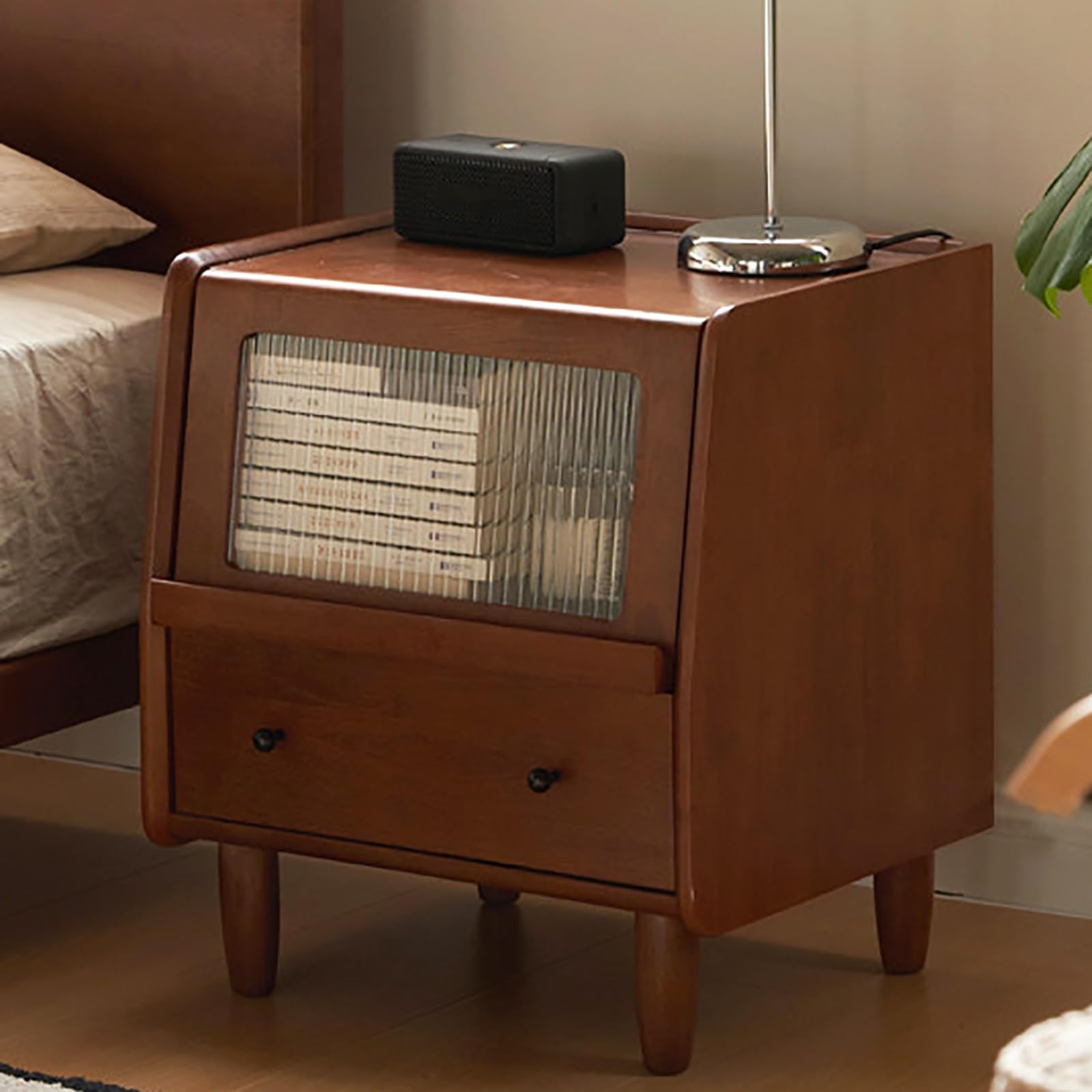 SXZenSpace Solid Wood Nightstand with 2 Drawers Farmhouse Night Stand Multifunctional Storage Bedside Table for Bedroom
