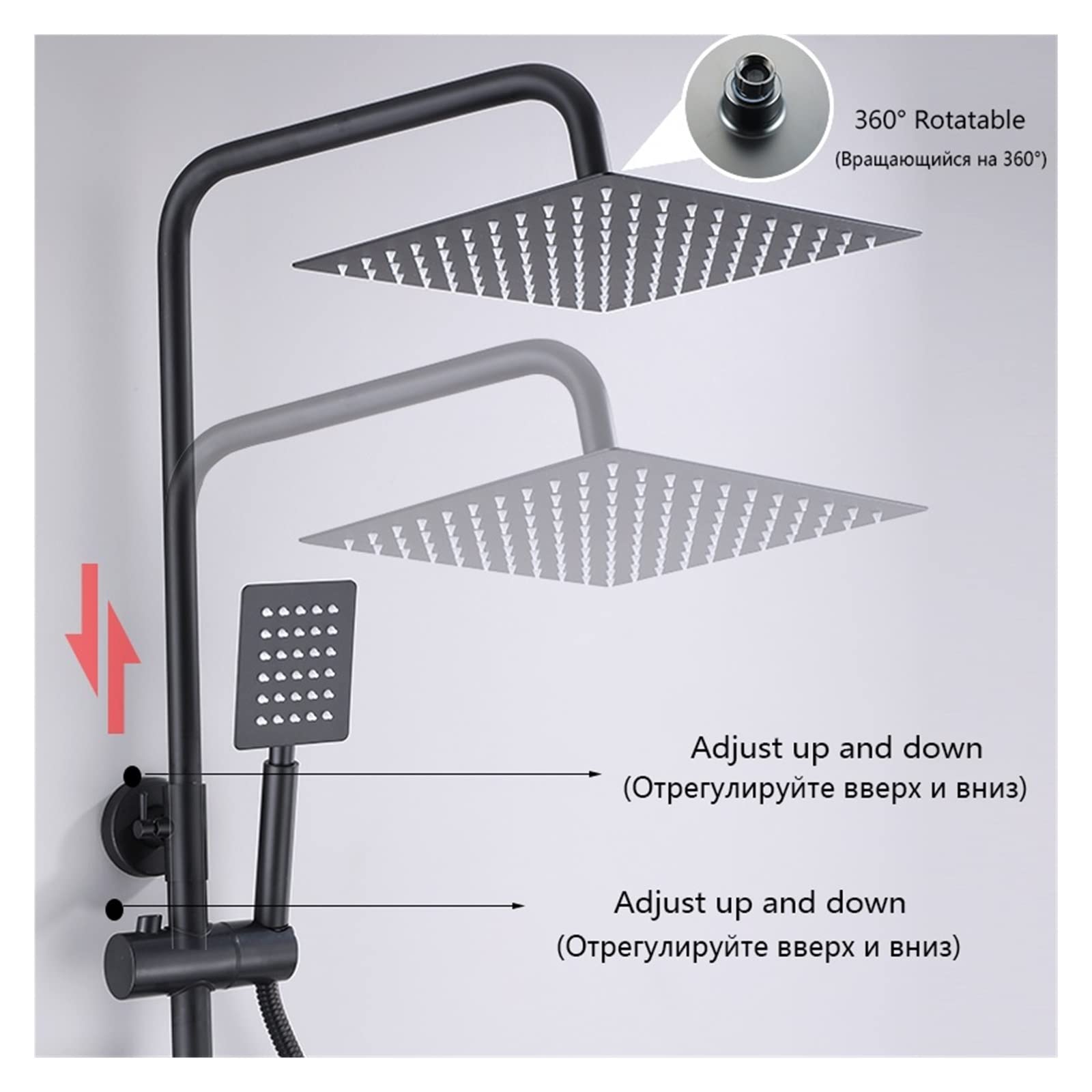 Bateria prysznicowa łazienka deszczownica zestaw kranów z wyświetlaczem cyfrowym, deszczownica kolumna, bateria do bidetu 25C/30CM konewka(Black-8Inch)