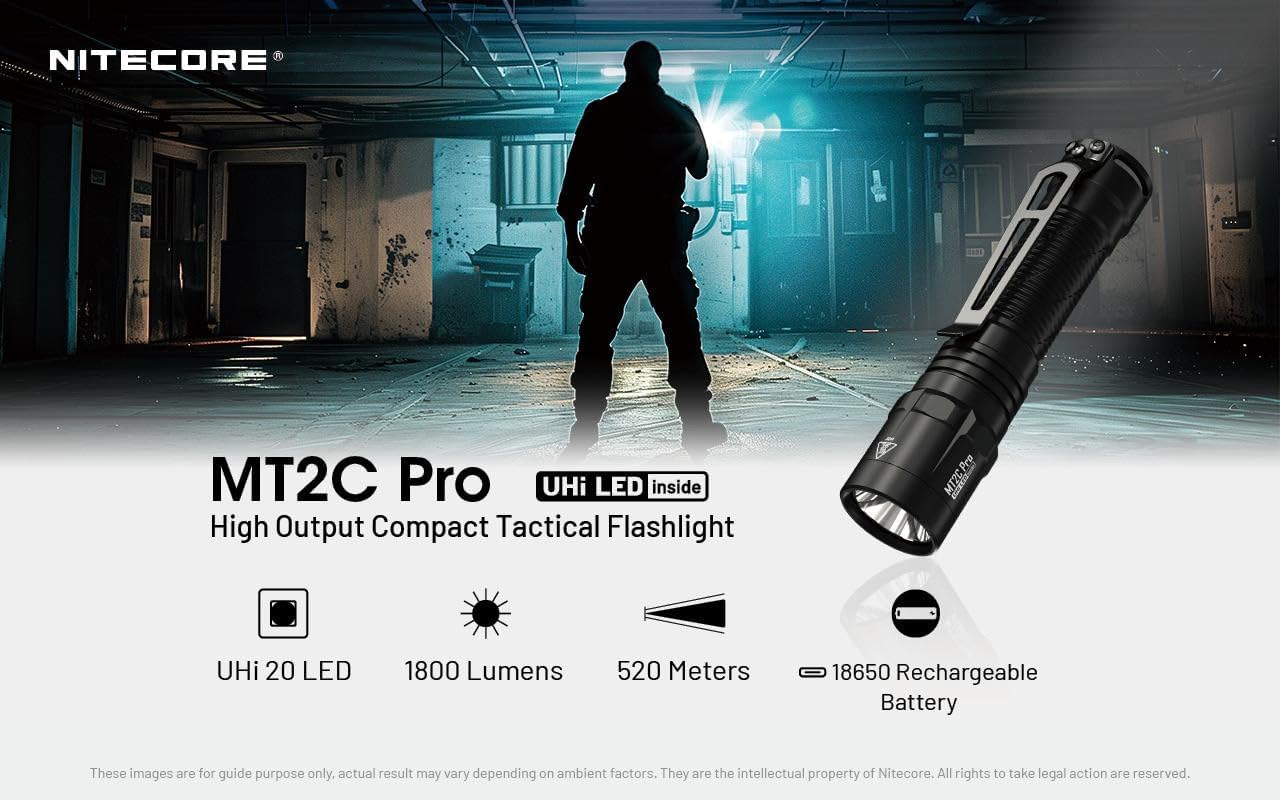Nitecore MT2C Pro High Output Compact Flashlight- 1,800 Lumens w/ 3Amp USB Wall Adapter