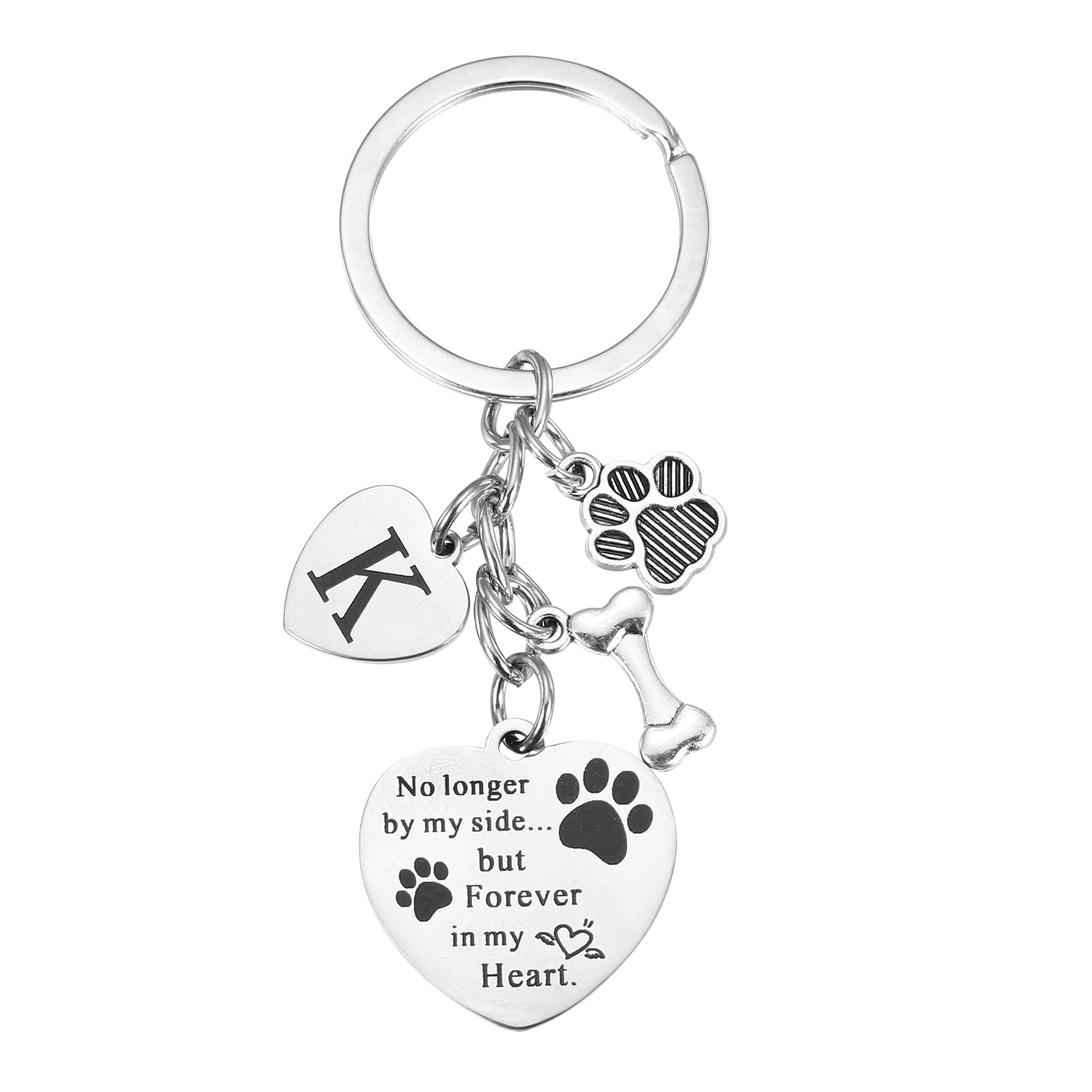 sourcing map Dog Memorial Gifts Personalized Pet Memorial Keychain for Loss of Dog Handmade Engraved Letter K with Paw Bone Heart Charm Lovers, Family Sympathy Gift