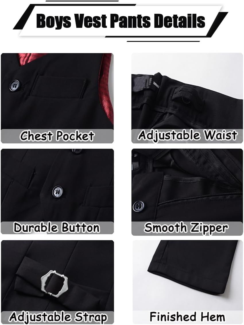 Boys 4-Pieces Suits Slim Fit Kids Outfits Vest Dress Pants Sets Formal Suit for Boy - Image 5