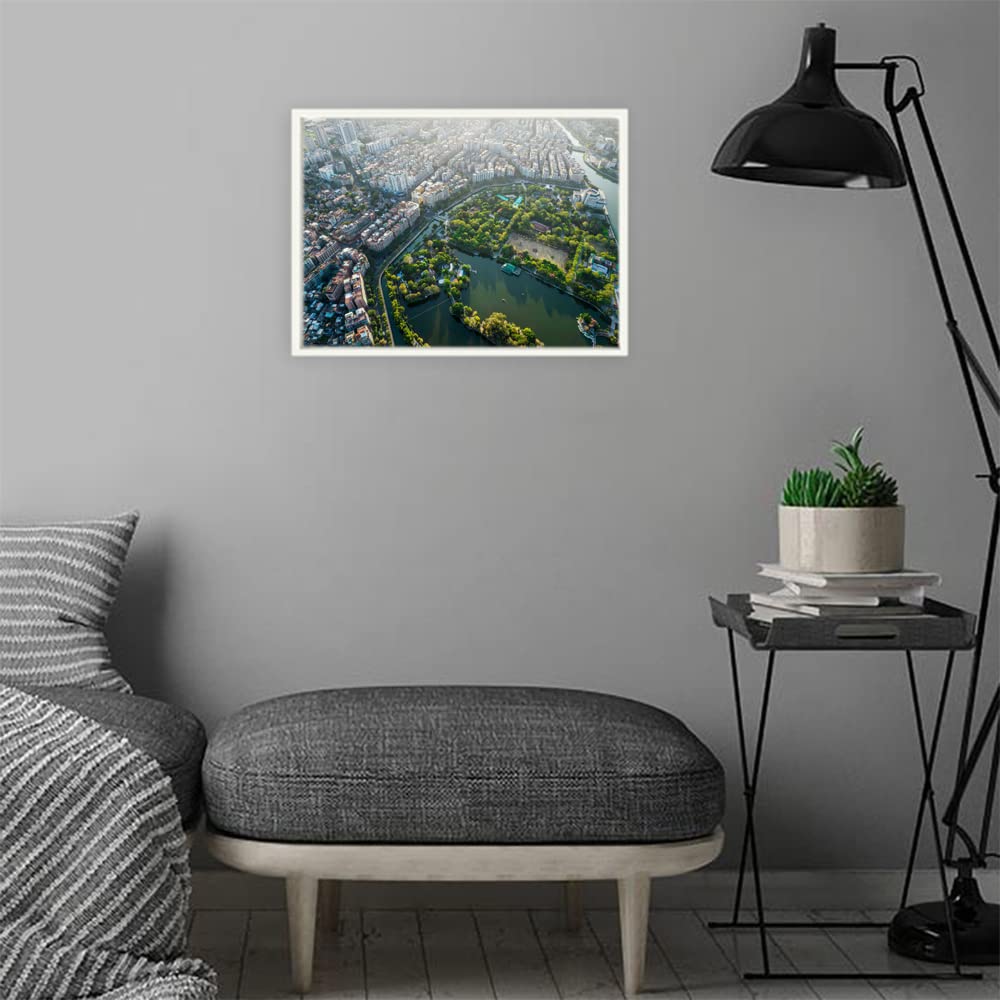 VERRE ART White Floater Framed Canvas - Wall Decor for Living Room, Bedroom, Office, Hotels, Drawing Room (14in X 10in) - Old Town Shantou City