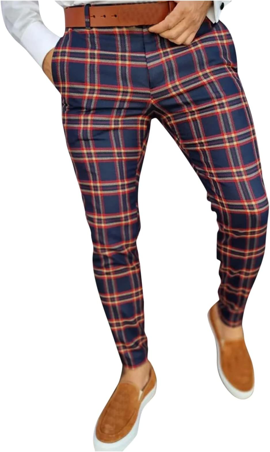 Men's Stretch Dress Pants Slim Fit Plaid Skinny Trousers Business Suit Pants Casual Golf Trousers Work Trousers Men