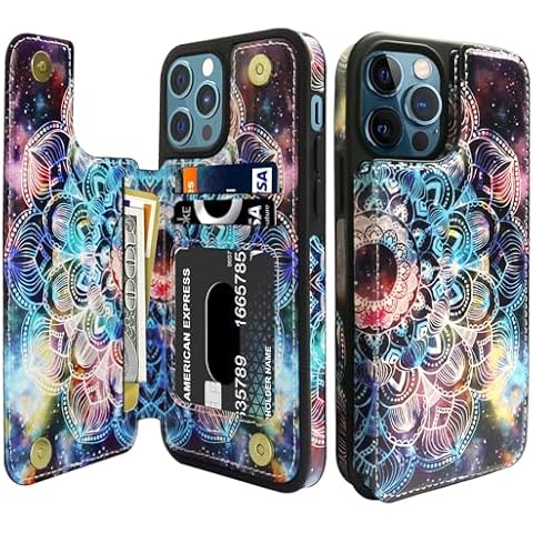 ZX Zenixy for iPhone 12 Case, for iPhone 12 Pro Case, Leather Wallet Case with Card Holder, Shockproof Protective Phone Case for Women and Girls (Mandala Galaxy) Cover