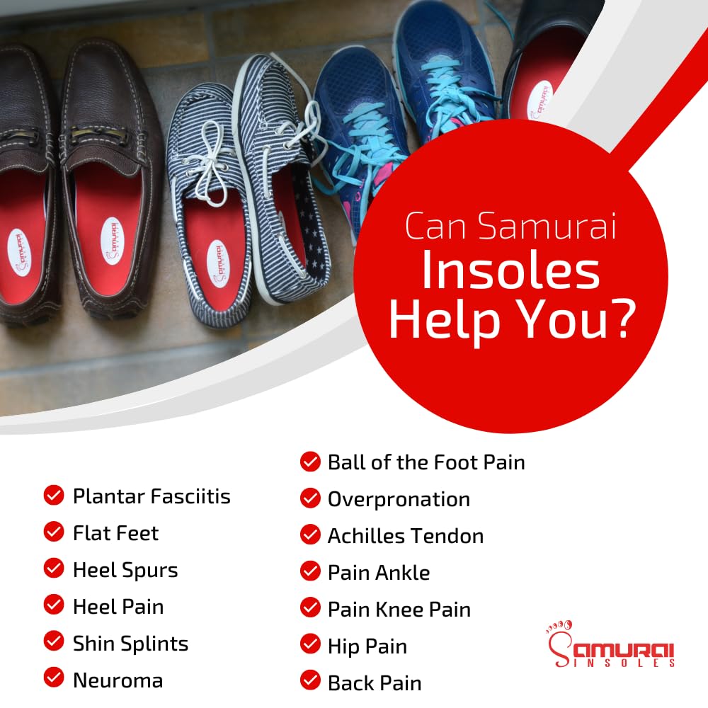 Samurai Insoles Istante-sollievo plantari per piede piatto per uomini o donne-consegna Happy Feet usando nostro inserto di scarpa di comprovata plantare