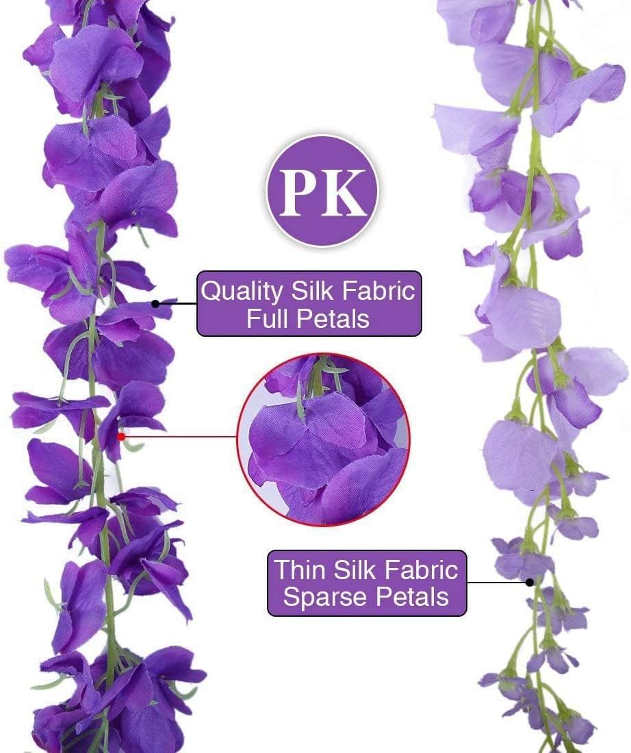 SZJH 12pcs 3.6 Feet/Piece Artificial Fake Wisteria Vine Ratta Hanging Garland Silk Flowers String Home Party Wedding Decor (Dark Purple) - Image 2