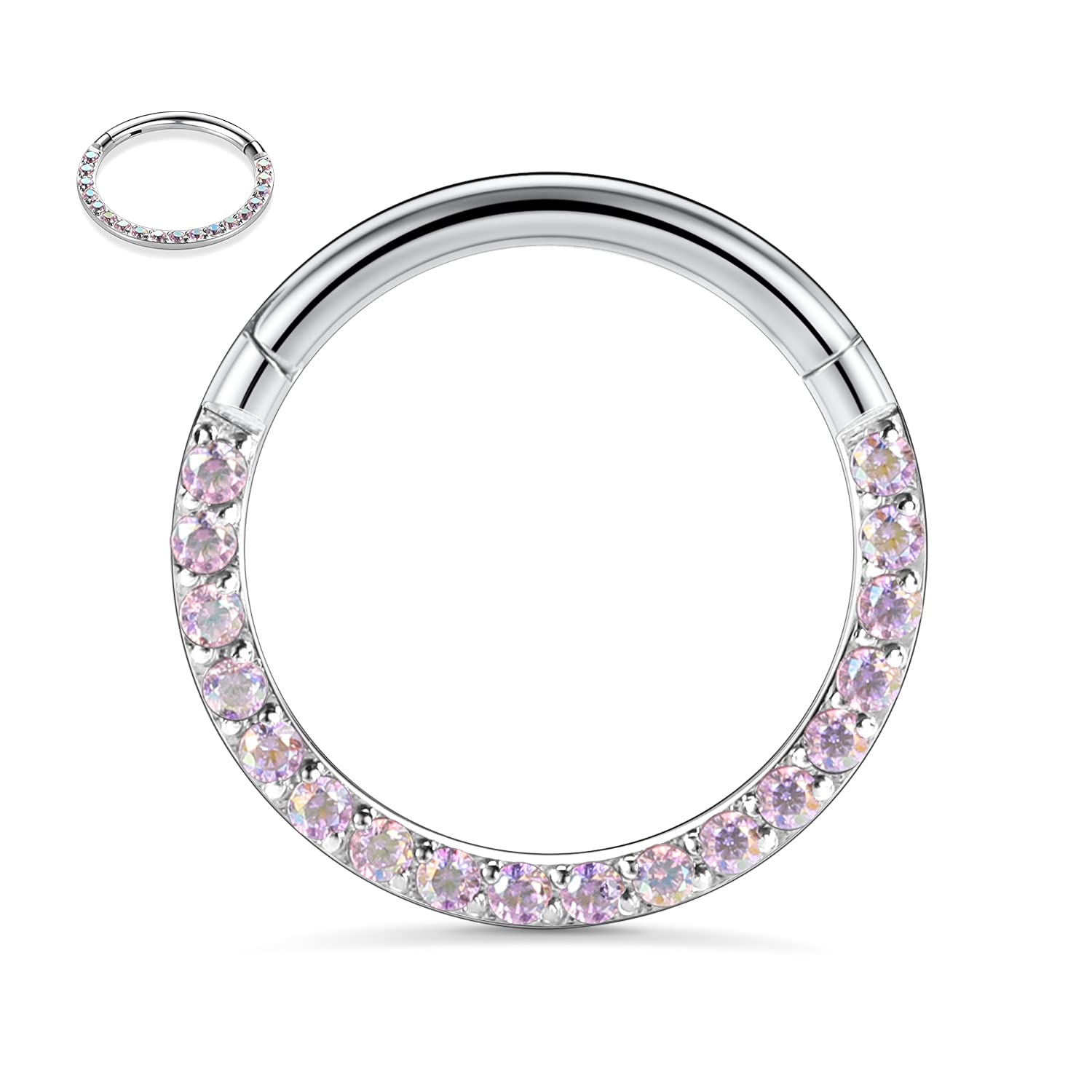 hengkaixuan 16G Conch & Septum Piercing Jewelry - Daith Clicker & Hoop Earring - Surgical Steel Nose Ring - Gold 6mm CZ Opal — view 34