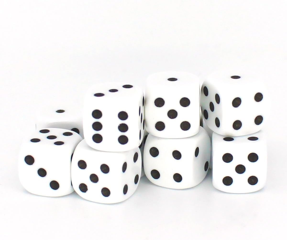 Big Cherry Dice, 50 x 12mm Round Corner Spot - White
