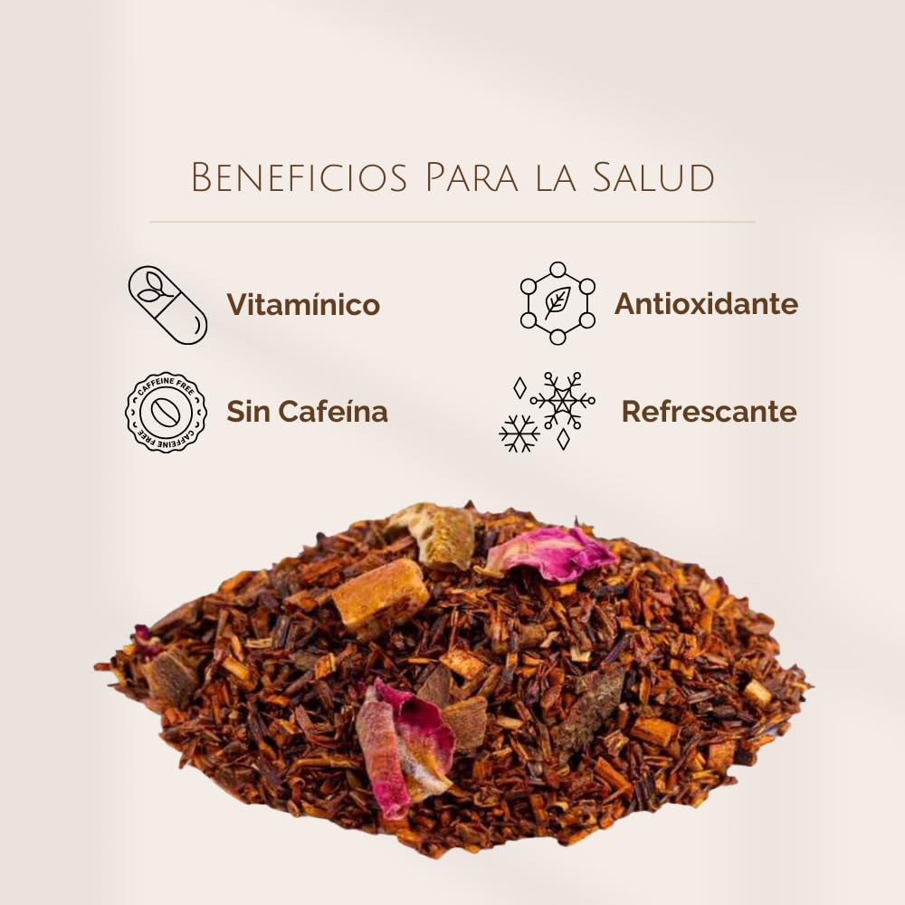 Rooibos de Canela y Naranja a Granel 100 Gramos - My Tea Moments - Cultivo Sostenible - Ingredientes Naturales: Almendra, Canela, Clavo, Manzana, Naranja, Rosa. Antioxidante, Refrescante.