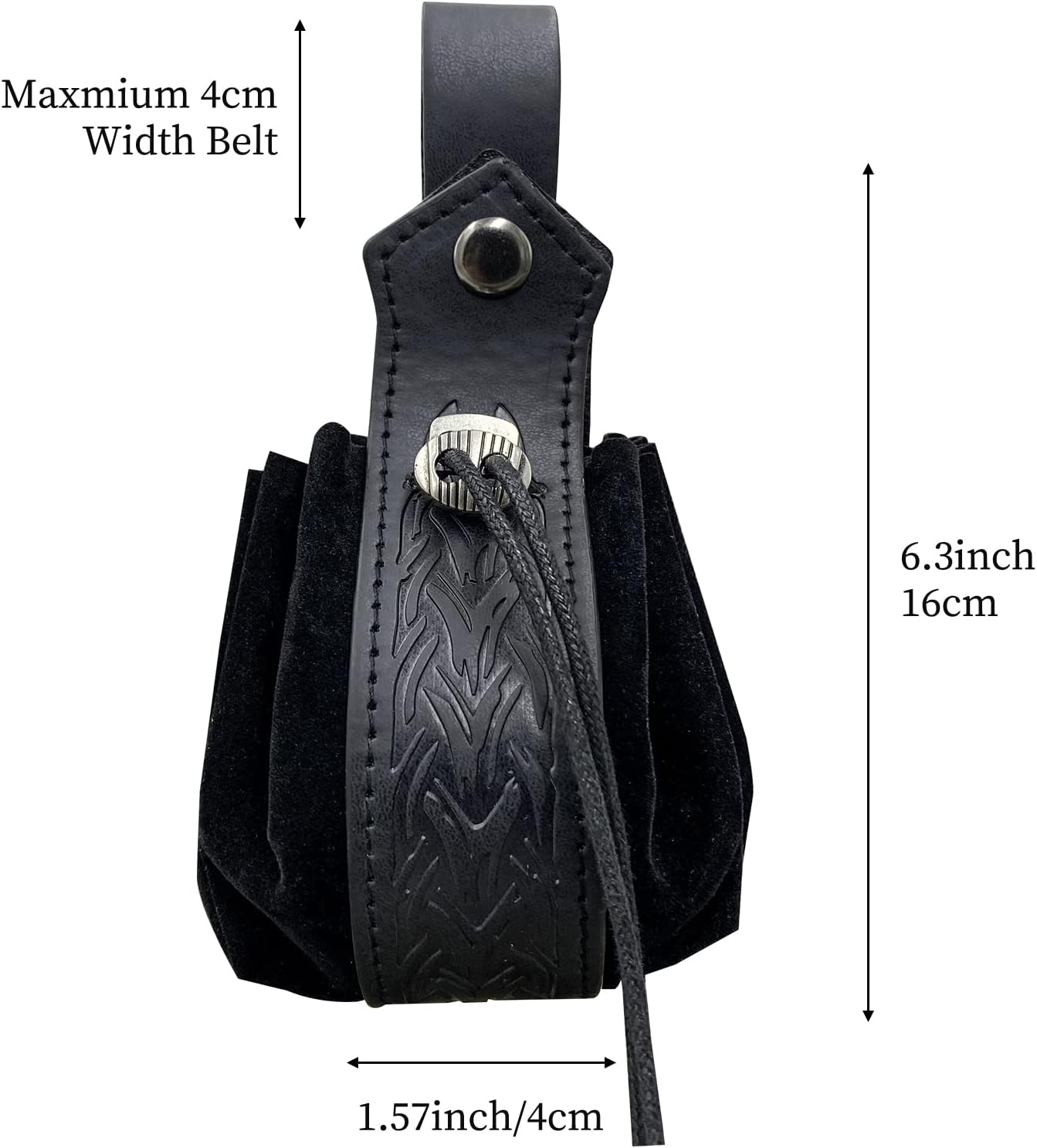 HiiFeuer Medieval Faux Leather Drawstring Pouch, Retro Nordic Portable Coin Purse, Vintage Belt Pouch Dice Bag For LARP Ren Faire (Black B)