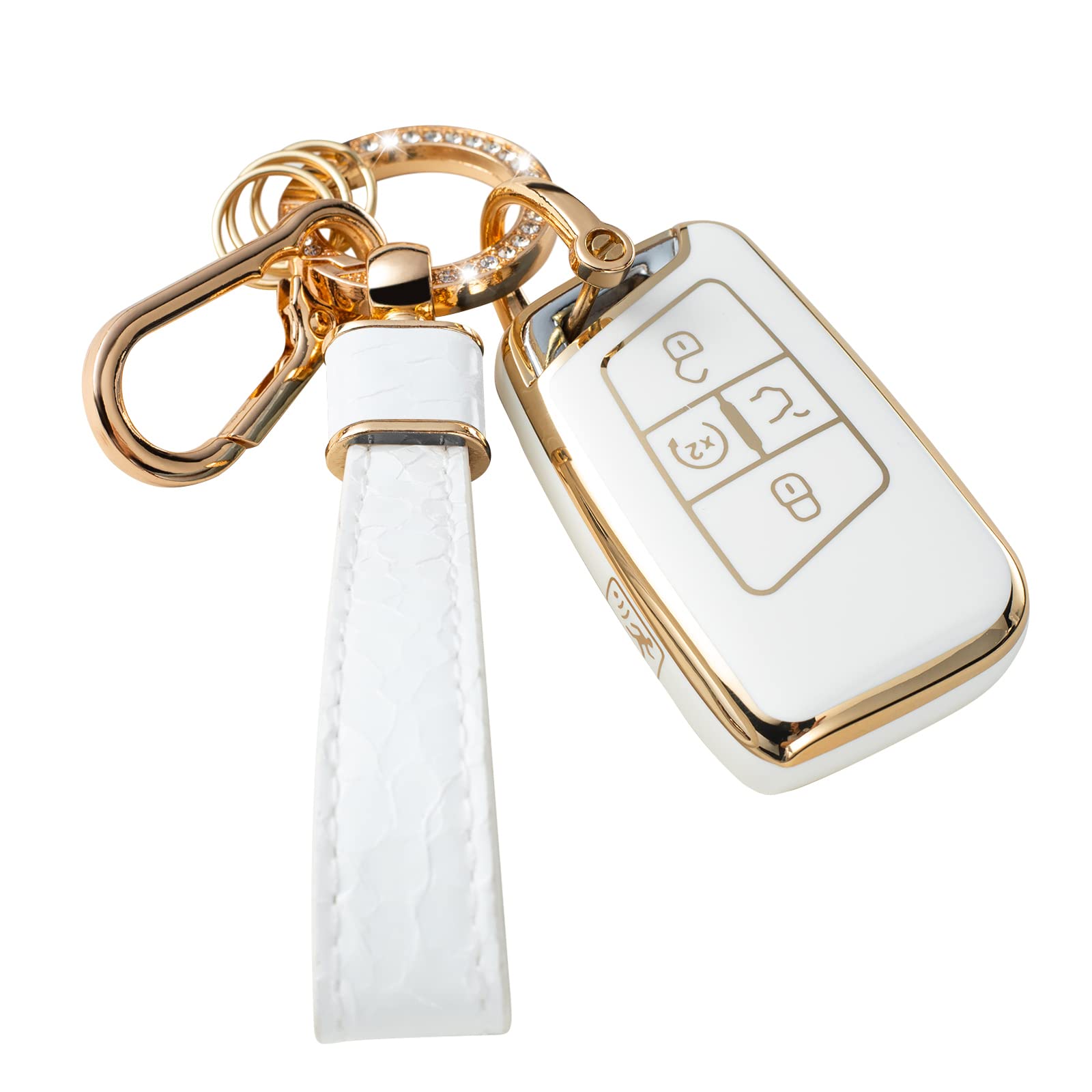 Muzizyq for VW Volkswagen Key Fob Cover with Keychain, Key Shell for Atlas Golf Alltrack Atlas Jetta Passat Arteon Tiguan, white