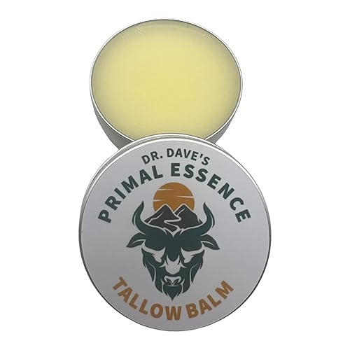 Dr. Dave's Primal Essence Grass Fed Tallow Balm with Organic Shea Butter, Beeswax, and Jojoba Oil for Deep Dry Skin Moisturizing Hydration, Natural