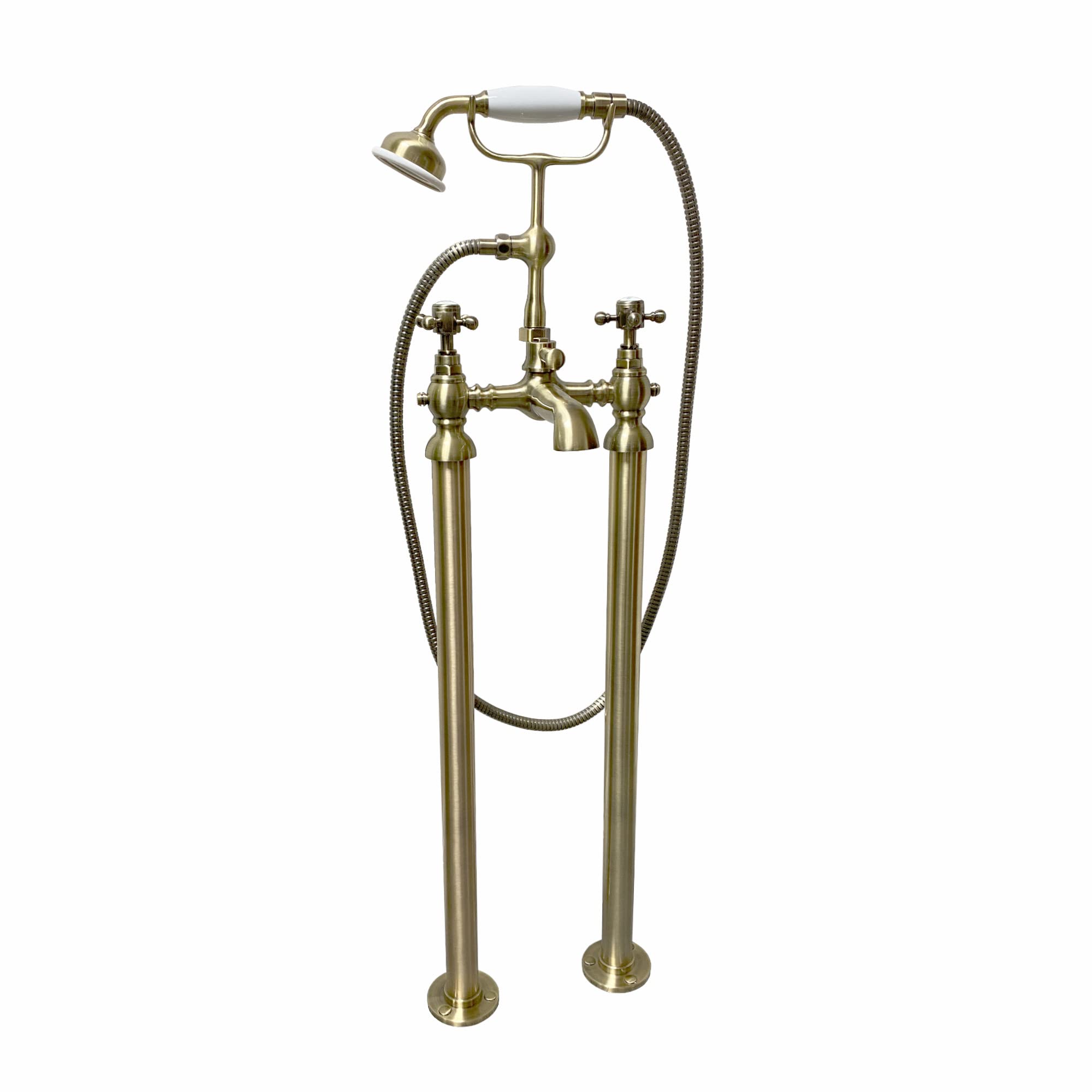 Enki Bronze Camberley, Bt3209, Antique Brass, Freestanding Bath Shower Mixer Tap, Traditional Cross Tap, Solid Brass, Easy Clean, Traditional Design, Easy To Install, 1-Year Guarantee