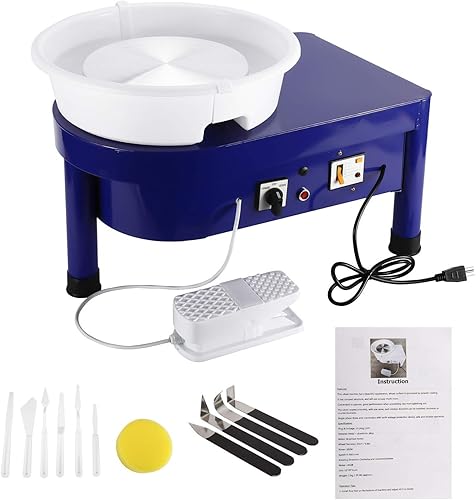 Rueda de cerámica eléctrica de cerámica de 25CM 350W Máquina formadora de trabajo de cerámica con pedal desmontable ABS lavabo desmontable 11 piezas