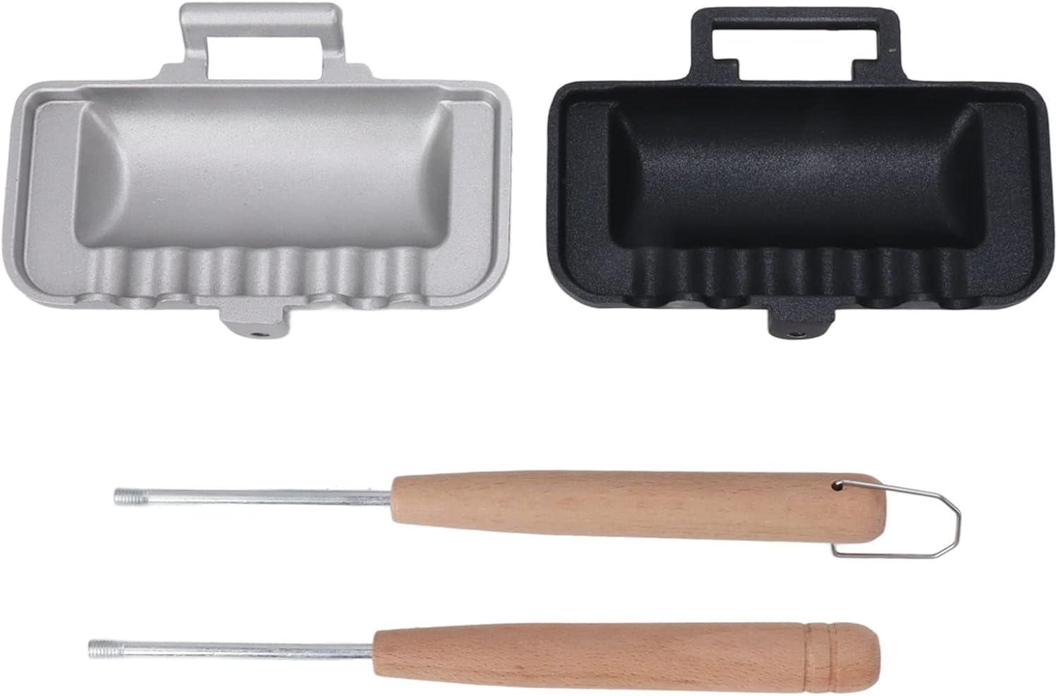 Fdit Double Sided Sandwich Maker Pan, Aluminum Alloy with Solid Wood Handle, Nonstick, 11.8x5.5 Inch, for Gas Stove