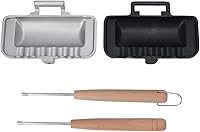 Vista 7 de Fdit Sartén de doble cara para hornear de aleación de aluminio, sartén para sándwiches con mango de madera maciza, tostadora antiadherente